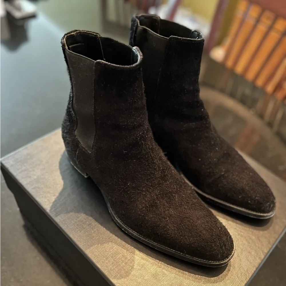 Saint Laurent Paris Wyatt Black Suede Size 41.5/8.5M - Picture 2 of 16